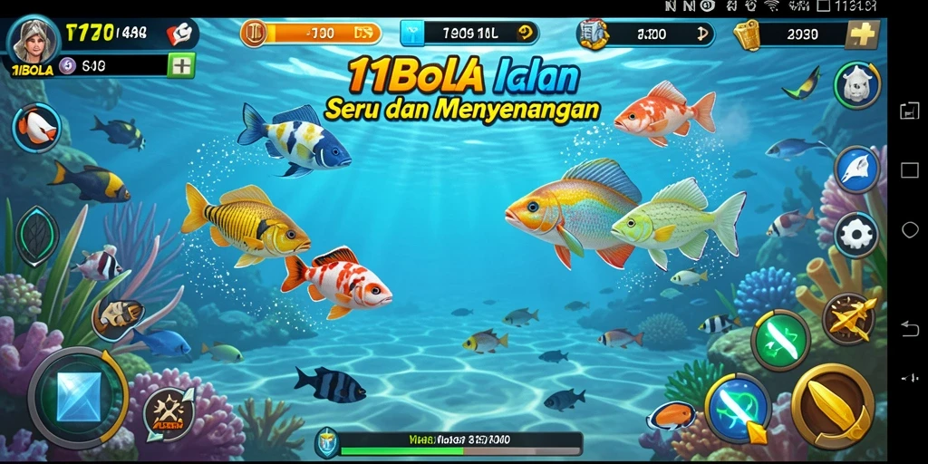 Tangkapan layar utama 11BOLA dengan gameplay menembak ikan yang seru.