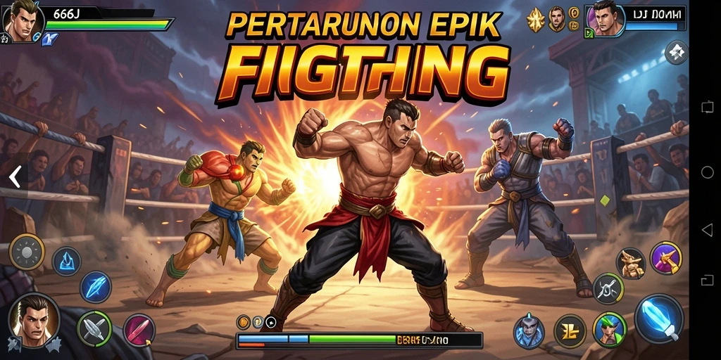 Tangkapan layar utama menampilkan aksi intens dalam permainan Fighting.