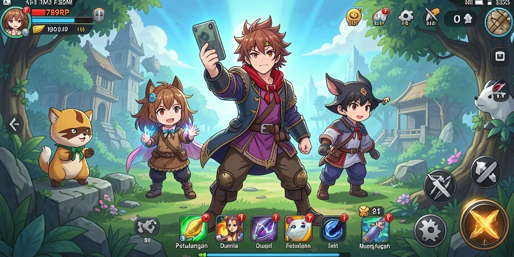 Screenshot gameplay yang menampilkan karakter Anime dalam pertarungan.