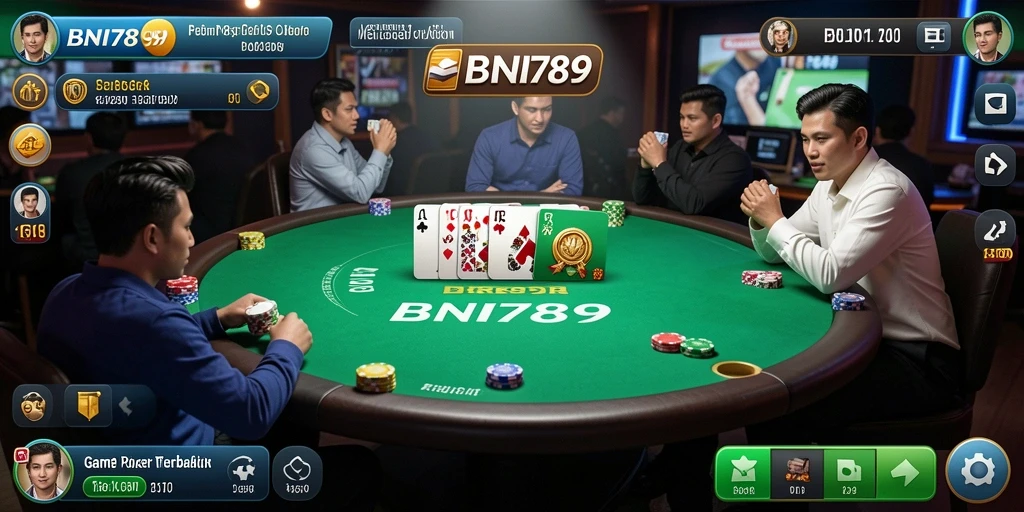 Screenshot gameplay BNI789 menampilkan ketegangan permainan Poker.