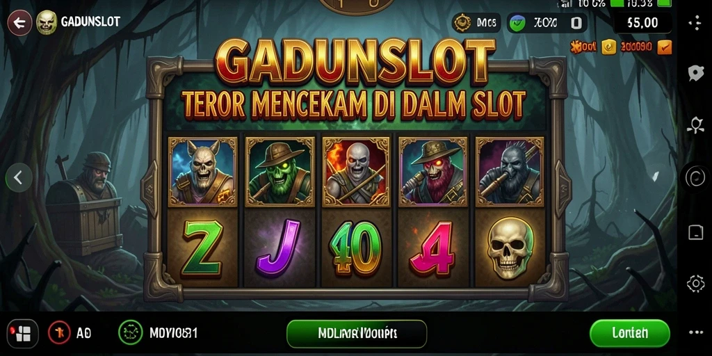 Tampilan gameplay menakutkan di GADUNSLOT dengan efek horor yang mencekam.