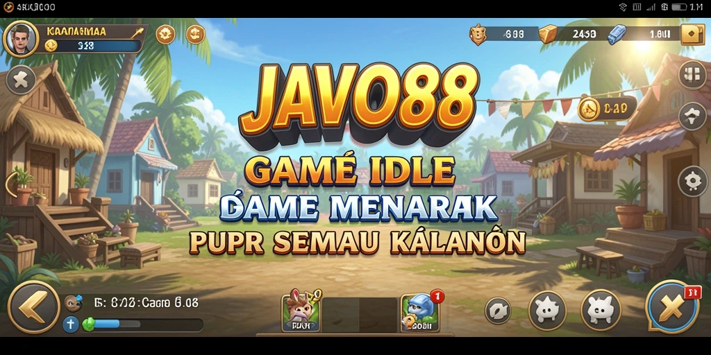 Screenshot utama menunjukkan gameplay seru JAVO88 dengan karakter menarik.