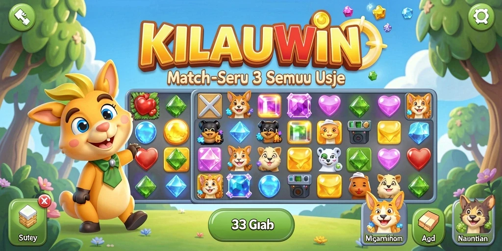 Tampilan menarik dari gameplay KILAUWIN dengan permata berwarna-warni.