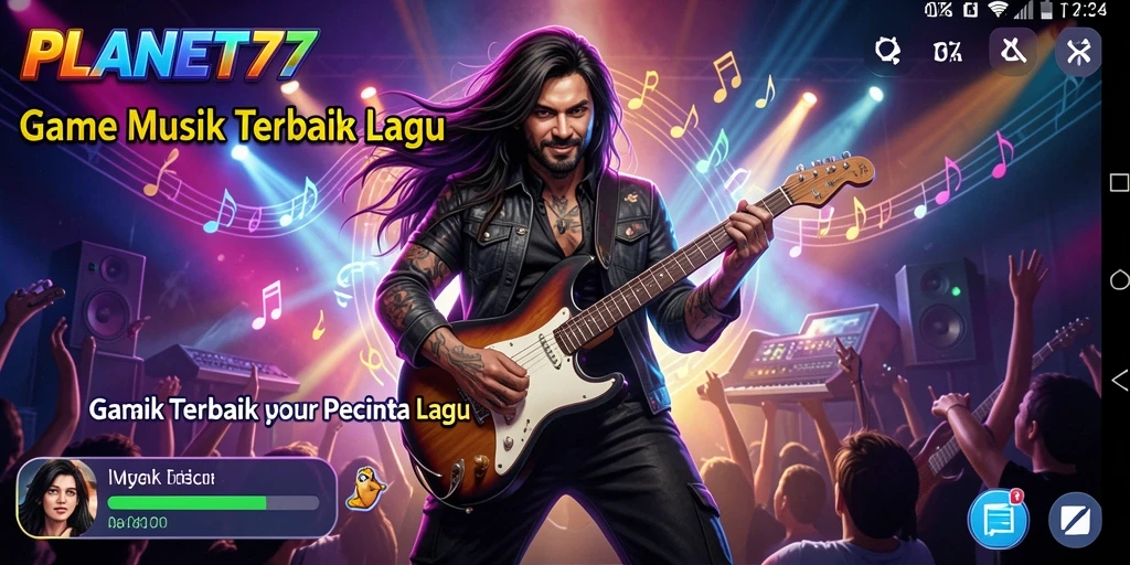 Tampilan gameplay di PLANET77 dengan musik interaktif.