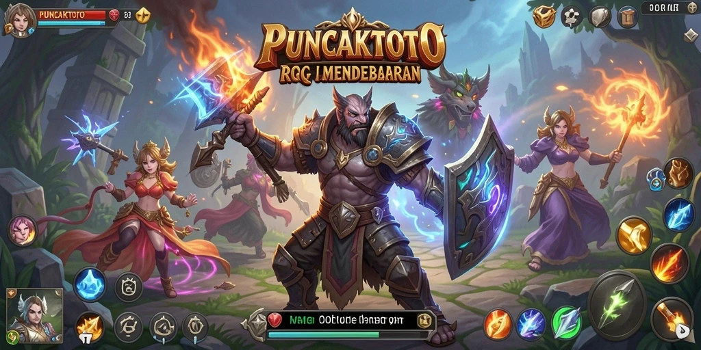 Tampilan gameplay epik PUNCAKTOTO dengan karakter yang beraksi.