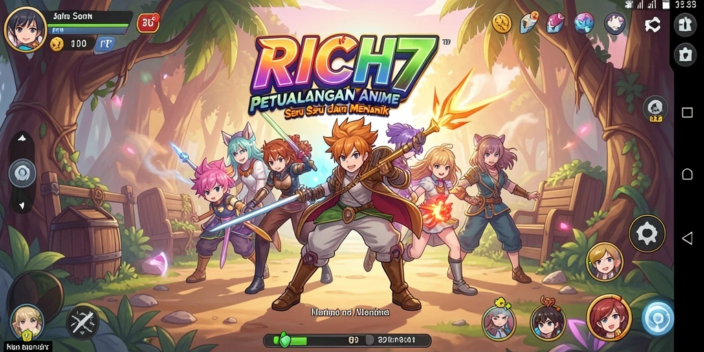 Screenshot dari gameplay RICH7 yang menampilkan karakter Anime yang dinamis.