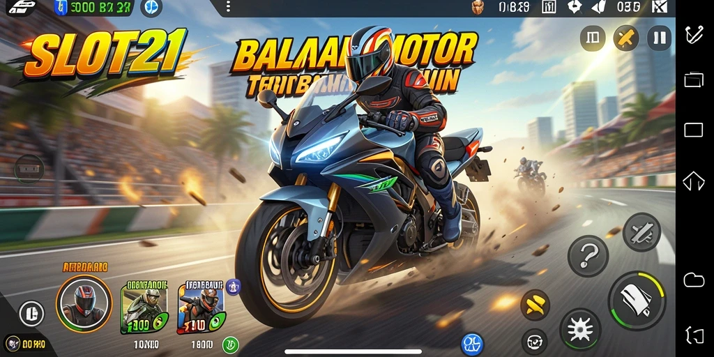 Tampilan gameplay SLOT21 yang menegangkan dan penuh aksi balapan motor.