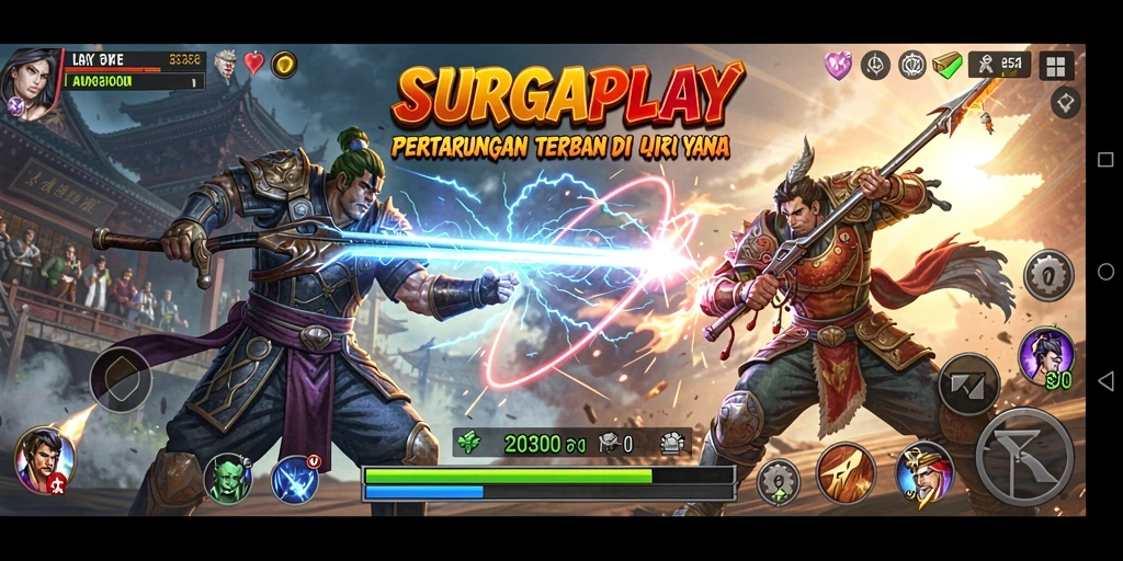 Gameplay SURGAPLAY yang seru dan intens dalam pertarungan.