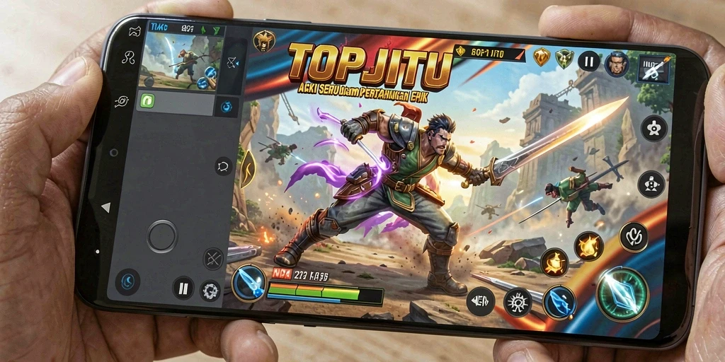 Screenshot gameplay TOPJITU menampilkan aksi pertarungan yang cepat dan menegangkan.