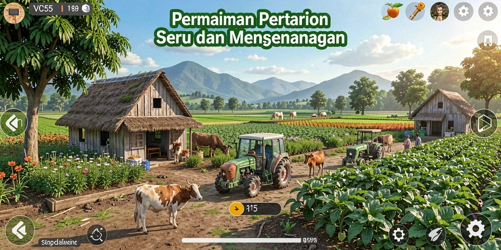 Screenshot VC55 menunjukkan gameplaypertanian yang seru dan interaktif.